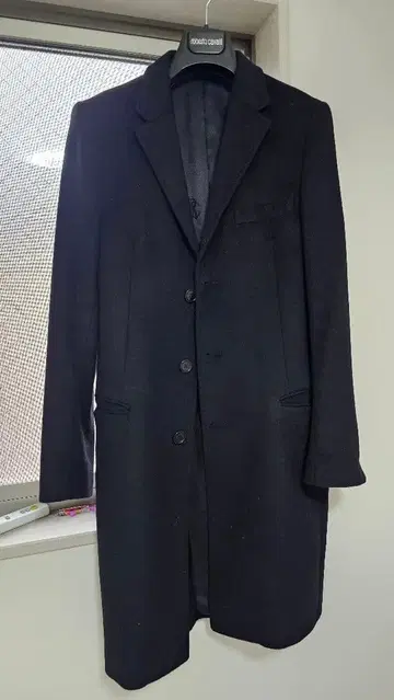 로베르토 카발리 캐시미어 울 체스터 코트 블랙 46