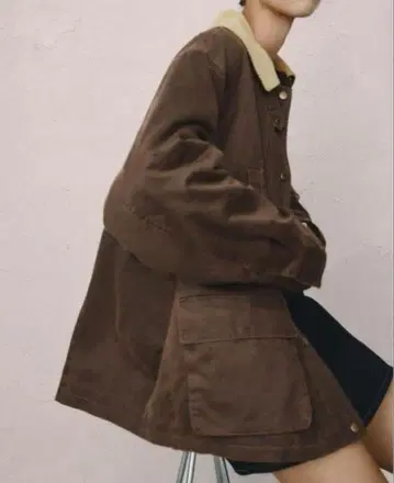 대비 색상 자켓 코듀로이 옷깃 XS