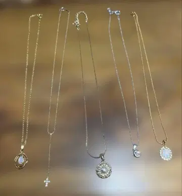 귀여운 것들을 모았습니다! 골드 체인 펄, 스톤 목걸이 5개 세트