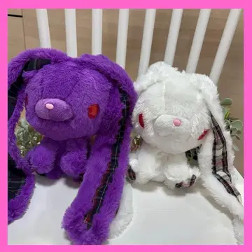 범용 토끼 봉제 인형 체크 무늬 보라색과 화이트 2체 세트