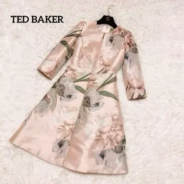 컨디션 최상 Ted Baker 꽃무늬 자카드 플레어 코트 원피스 핑크