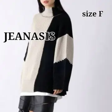 미사용 JEANASIS 스티치 블로킹 하이넥 풀오버 바이컬러