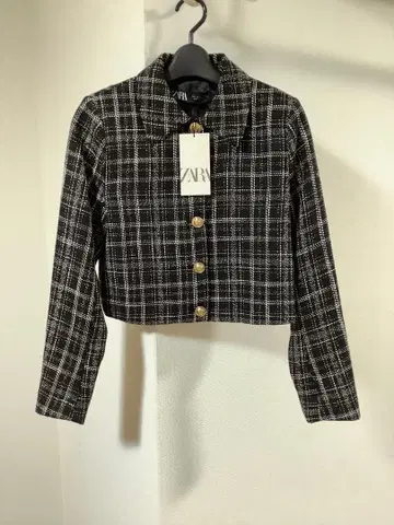 ZARA 자라 택 포함 미사용 새상품 체크 무늬 크롭 자켓
