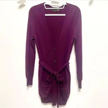 23구 롱 가디건 캐시미어 혼방 긴팔 벨트 포함 퍼플