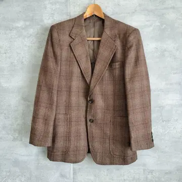 빈티지 화이트 라인 브라운 테일러드 자켓 일본제 체크 무늬 L