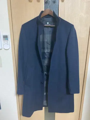 새상품 삼양상회 블랙 라벨 옷깃 코트 네이비 체크 안감