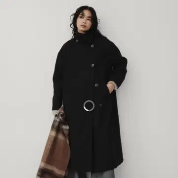 롱 코트 블랙 네이비 버튼 포함