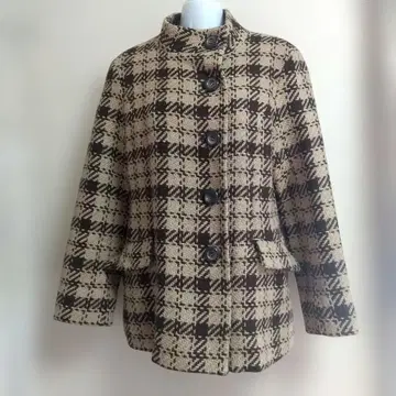 숏코트 체크 무늬 코트 피코트 트위드 코트