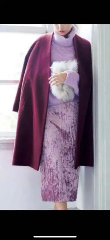 COCO DEAL 버건디 노카라 코트