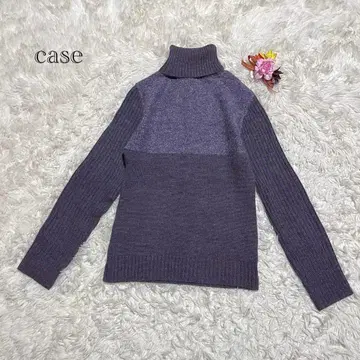 터틀넥 니트 퍼플 일본제 라메 절개 M 고급 스웨터 모 30