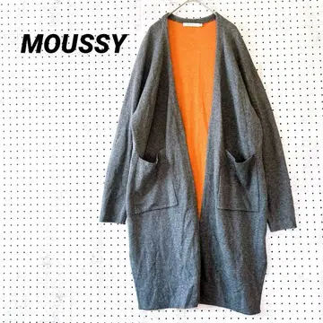 마우지 롱 니트 가디건 포켓 ( F ) 차콜 그레이 x 오렌지