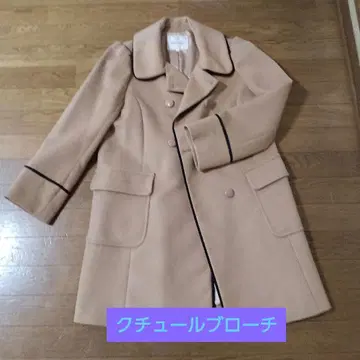 [쿠튀르 브로치] 베이지 더블 브레스트 코트 여성용 M