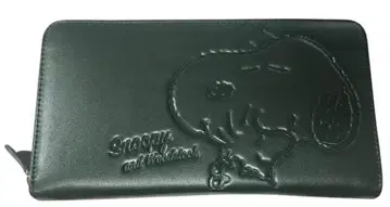 스누피 스마트폰 수납 본 소가죽 다기능 지갑 허그 패턴 그린