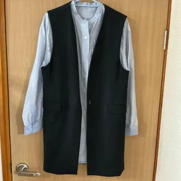 [ 중고품 ] PLST 블랙 롱베스트 & 노카라 블라우스