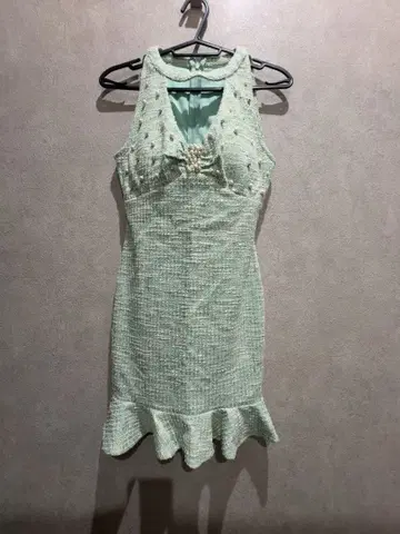 민트 그린 트위드 타이트 드레스