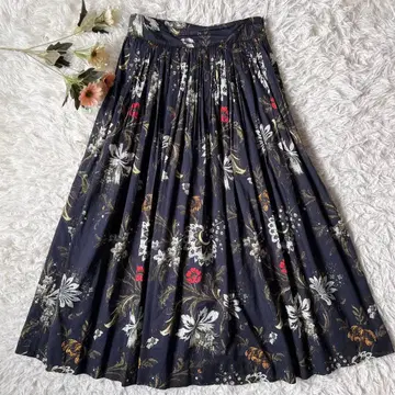 드리스반노튼 코튼 보타니컬 플리츠 롱 스커트