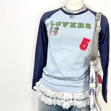 y2k 00s LOVERS HOUSE 로고 래글런 티셔츠 롱T