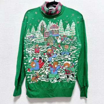 122 곰 베어 눈 귀여운 구제 의류 트레이닝복 그린 크리스마스