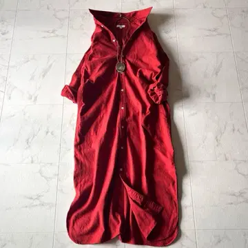 뷰티앤유스 셔츠 원피스 넬코튼 양쪽 사이드 포켓 빨간색