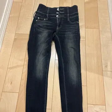 [ TINY ] 하이웨스트 허리 크로스 스키니 데님 팬츠