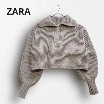 5689 [ 자라 ] 카라 부착 숏 기장 니트 크롭 트렌드 브라운 M