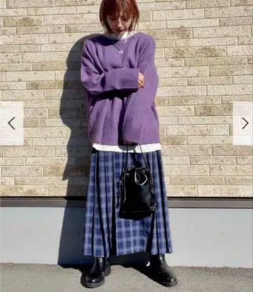 새상품 체크 무늬 플리츠 스커트 그레이 블루