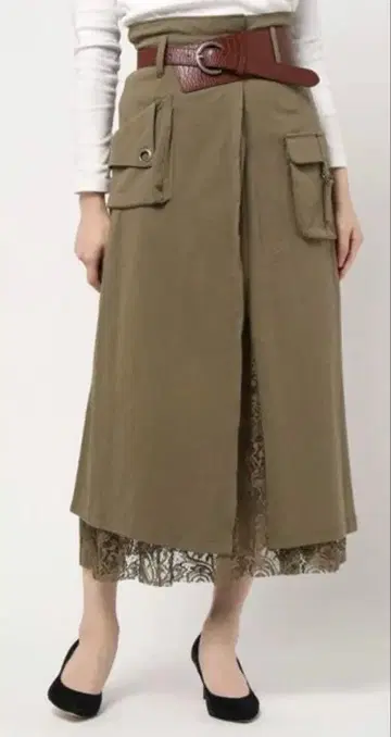 AMERI 롱 스커트 카키