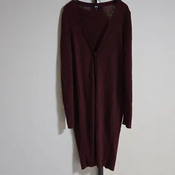 새상품급 UNIQLO 버건디 V넥 리브 롱 가디건 [ S ]
