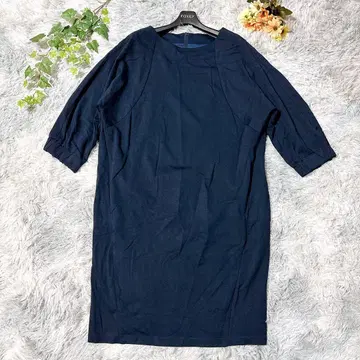 SOCLOSE L 무릎 기장 원피스 다크 네이비 레이온 심플 7부 소매