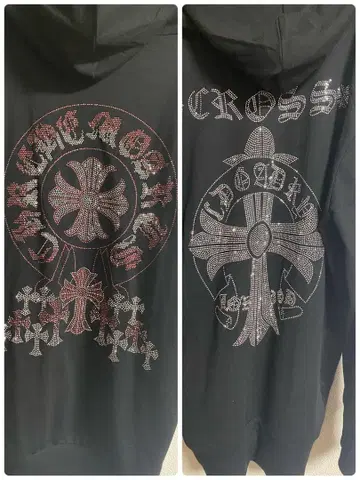 크로스 모티브 반짝이는 후드티 택 포함 미사용 새상품 2벌 세트