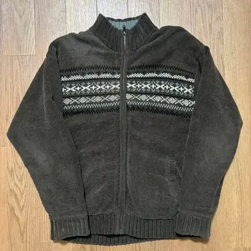 구제 의류 플리스 니트 지퍼 점퍼 레트로 브라운 L 사이즈