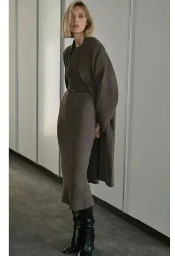 ZALA 자라 가는 벨트 포함 모카 브라운 스타일리시 니트 원피스