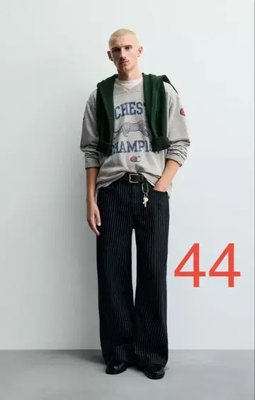 44 34 CHAMPION ZARA 스트라이프 배기 핏 청바지