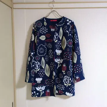 그라니프 롱 가디건 플라워 모티브 패턴