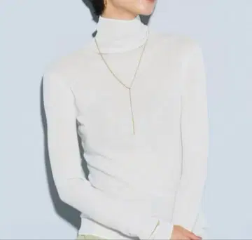 PLST 라메 시어 리브 터틀넥 스웨터 화이트