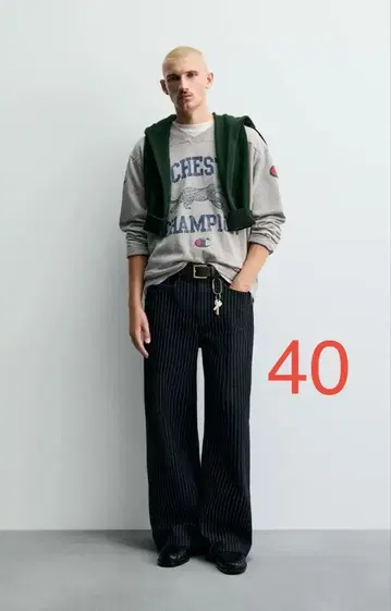CHAMPION ZARA 스트라이프 배기 핏 청바지 40 사이즈 새상품