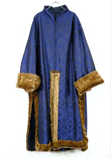 1960s 빈티지 핸드메이드 원피스 코트 패치워크 퍼