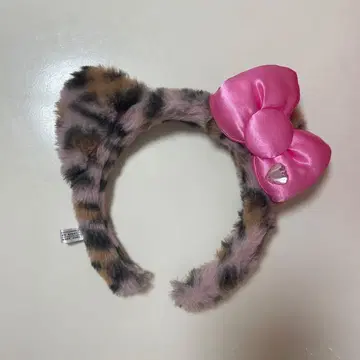 레오파드 무늬 핑크 리본 머리띠 키티