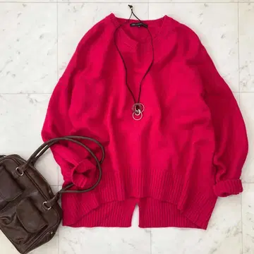 23구 캐시미어 울 크루넥 니트 44 루즈 핑크