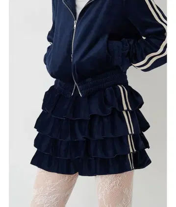 jouetie 벨로아 라인 티어드 미니 스커트