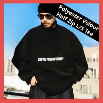 COOTIE 폴리에스터 벨루어 하프 집 L/S 티