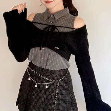 NOMAE 셔츠 레이어드 샤기 니트