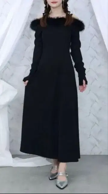 이토미 인조 모피 트리밍 원피스 오프숄더 EATME eatme