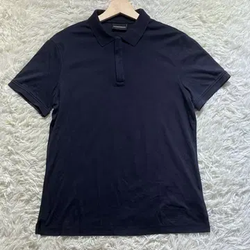 엠포리오 아르마니 반팔 피케 셔츠 하프 지퍼 로고 자수 블랙 L