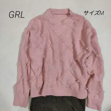 GRL 펄 장식 핑크 니트 스웨터