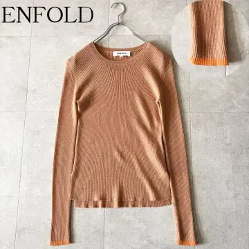 새상품급 엔폴드 크루넥 리브 니트 38 카멜 오렌지 울