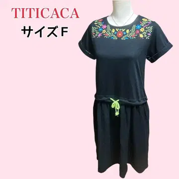 티티카카 무릎 기장 원피스 꽃 자수 에스닉계 허리 조절 프리 사이즈