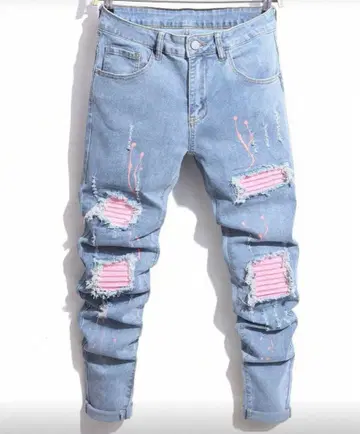 스키니 데님 라이트 블루 데미지 가공