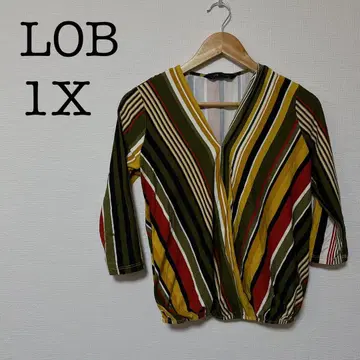 LOB [ 1X ] 스트라이프 V넥 긴팔 상의 컬러풀 귀여운 얇은 소재