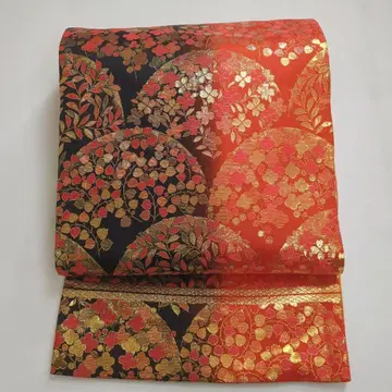 후리소데용 오비 양면 전체 패턴 미사용 순수 실크 No.34